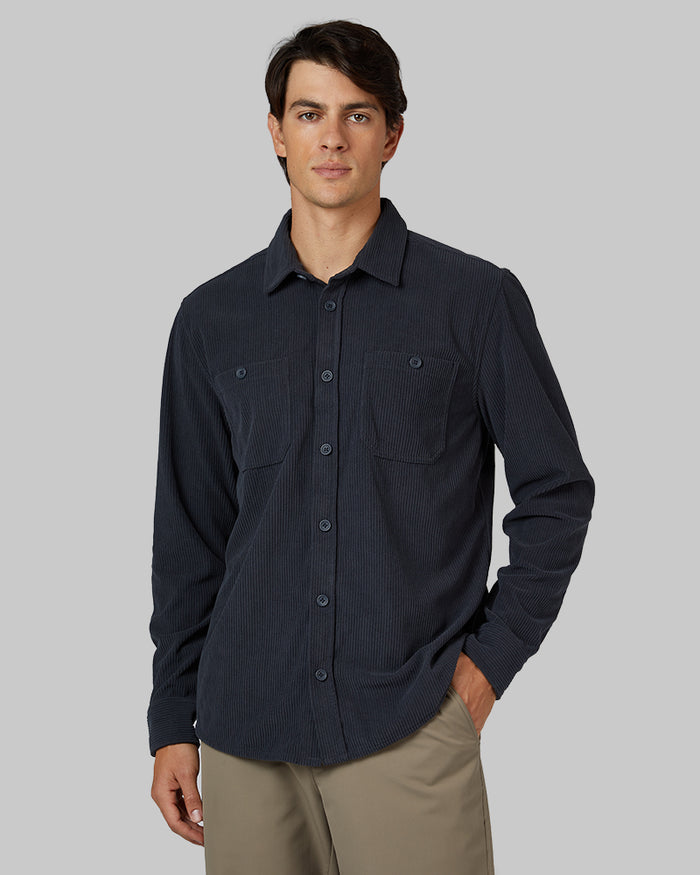 32 Degrees Smoke _ Men's Corduroy shirt Jacket {model: Brent is 6'1", wearing size M}{bottom}{right} {bottom}{right}