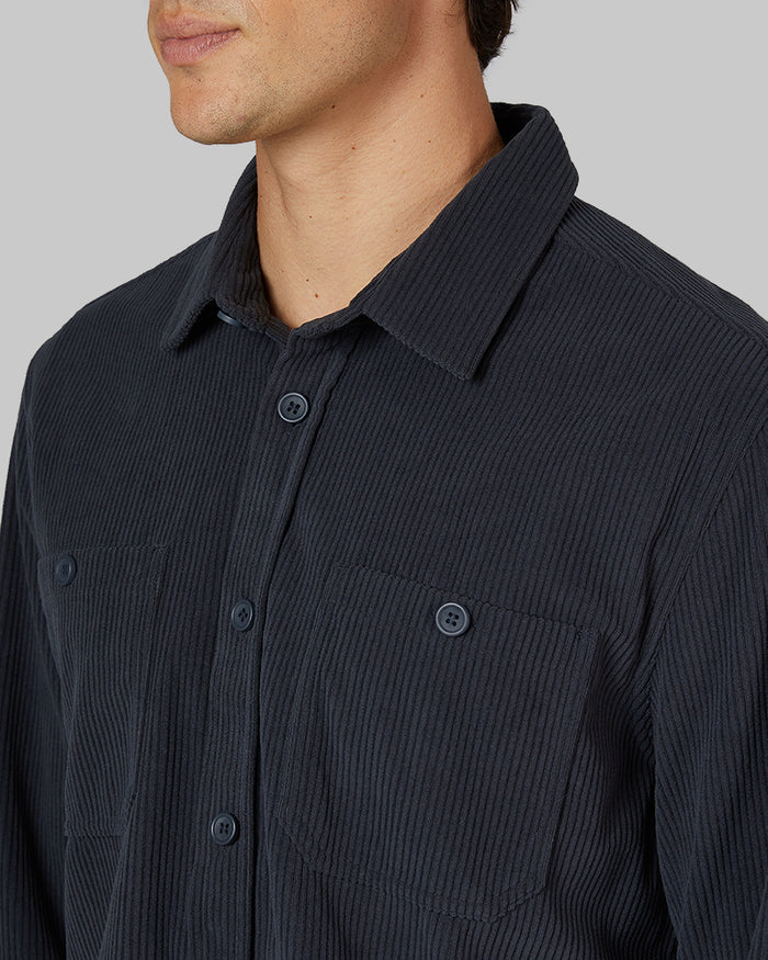 32 Degrees Smoke _ Men's Corduroy shirt Jacket {model: Brent is 6'1", wearing size M}{bottom}{right} {bottom}{right}