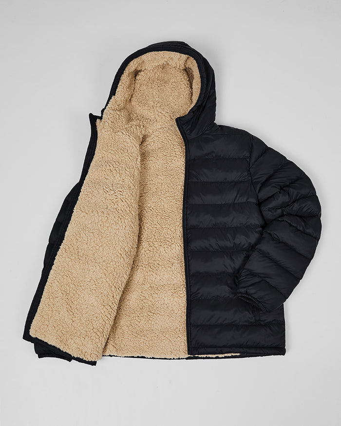 32 Degrees Black _ Men's Hooded Sherpa-Lined Jacket {bottom}{right} {bottom}{right}