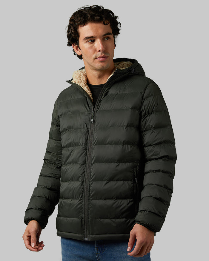 32 Degrees Rosin _ Men's Hooded Sherpa-Lined Jacket {model: Denir is 6'2", wearing size M}{bottom}{right} {bottom}{right}