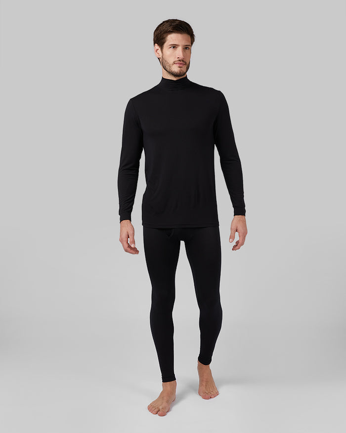 32 Degrees Black _ Men's Lightweight Baselayer Mock Top {model: Ryan is 6'2", wearing size M}{bottom}{right} {bottom}{right}
