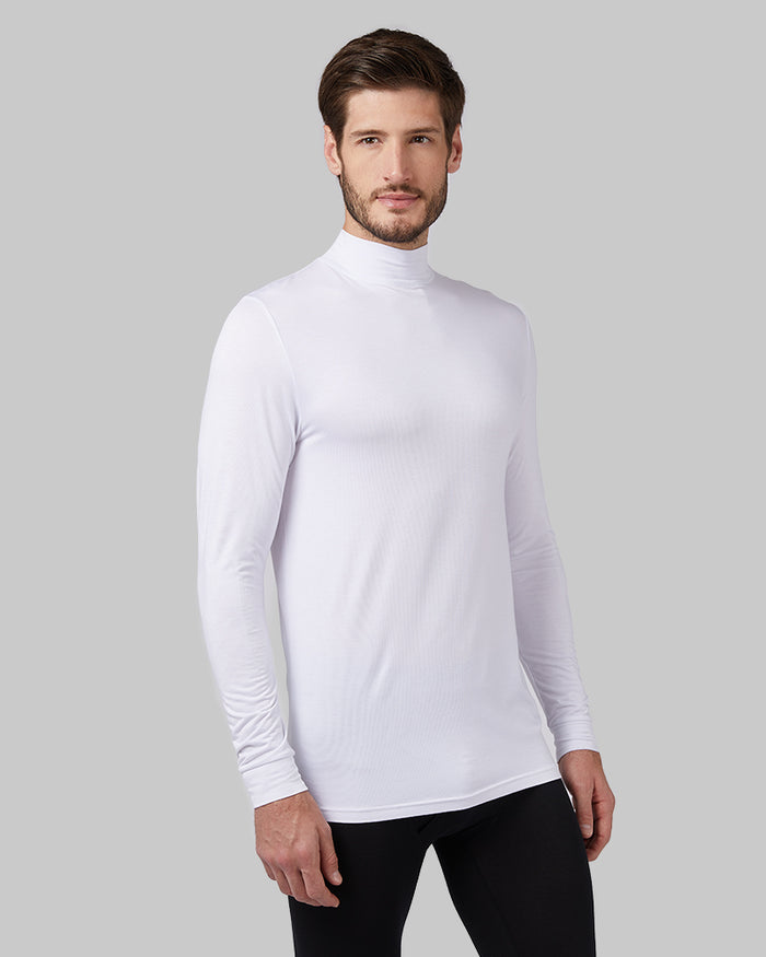 32 Degrees White _ Men's Lightweight Baselayer Mock Top {model: Ryan is 6'2", wearing size M}{bottom}{right} {bottom}{right}