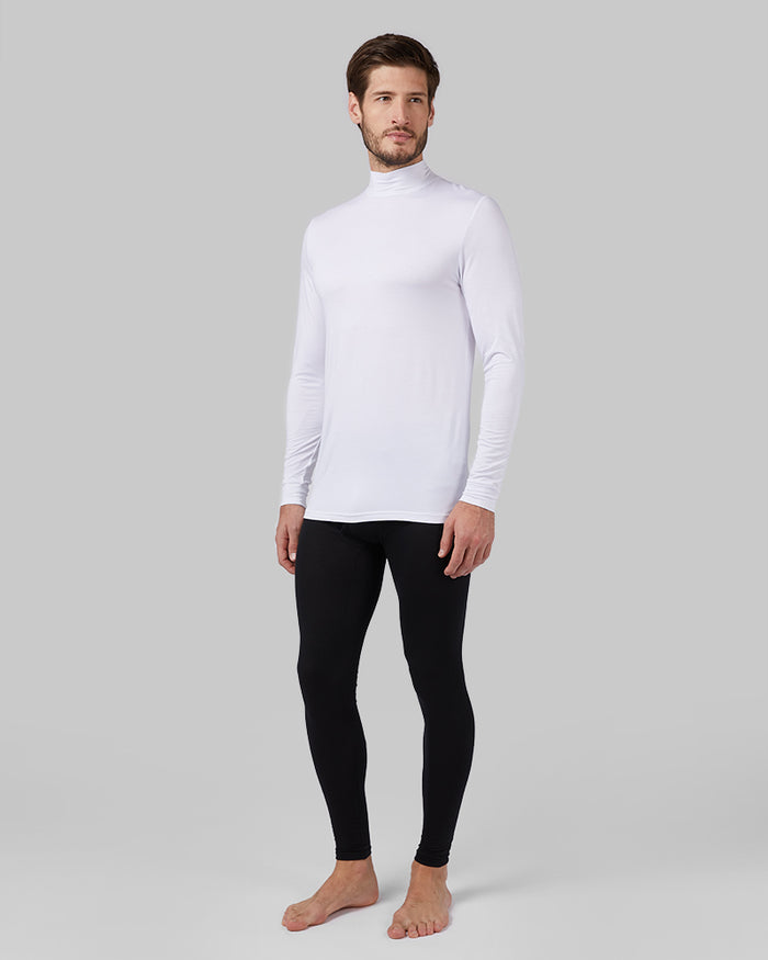 32 Degrees White _ Men's Lightweight Baselayer Mock Top {model: Ryan is 6'2", wearing size M}{bottom}{right} {bottom}{right}