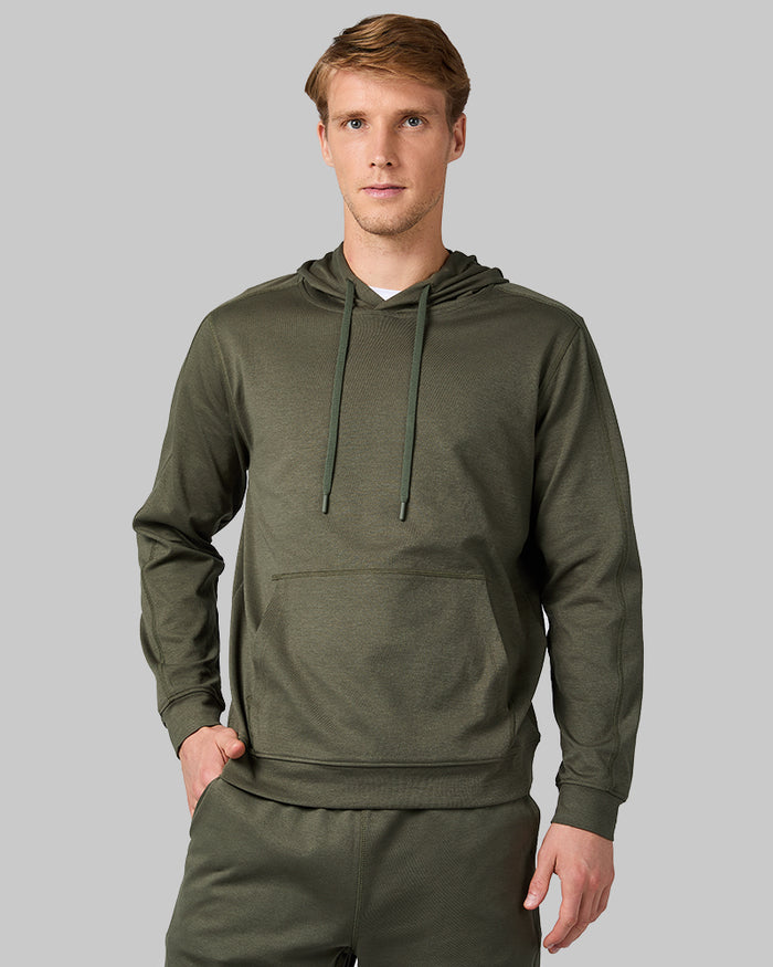 32 Degrees Military_ Men's Luxe Flex Pullover Hoodie {model: David is 6'2", wearing size M}{bottom}{right} {bottom}{right}