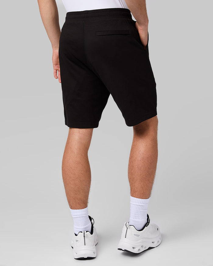 32 Degrees Black _ Men's Luxe Flex Short {model: David is 6'2", wearing size M}{bottom}{right} {bottom}{right}