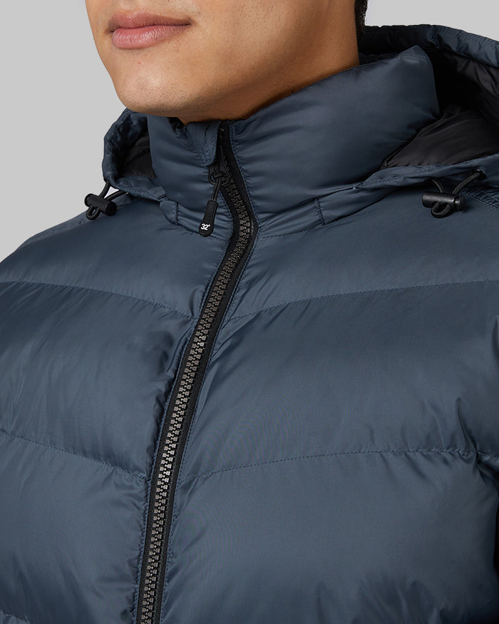 32 Degrees Slate _ Men's Microlux Heavy Poly-Fill Puffer Jacket {model: Markus is 6", wearing size M}{bottom}{right} {bottom}{right}