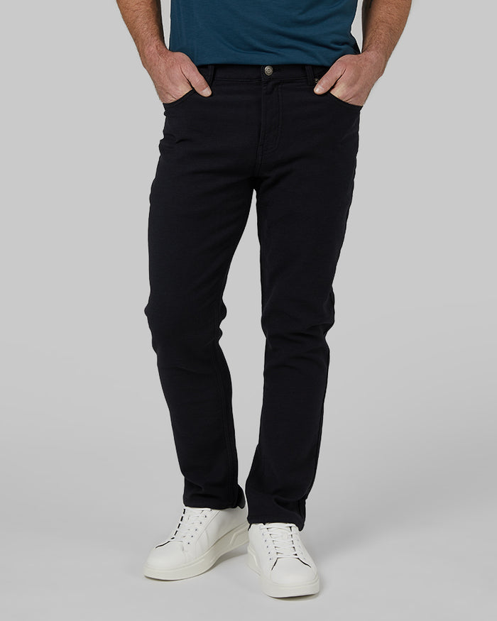 32 Degrees Black _ Mens Slim Straight 5-Pocket Stretch Twill Pant {model: Cedric is 6'1.5", wearing size 32}{bottom}{right} {bottom}{right}