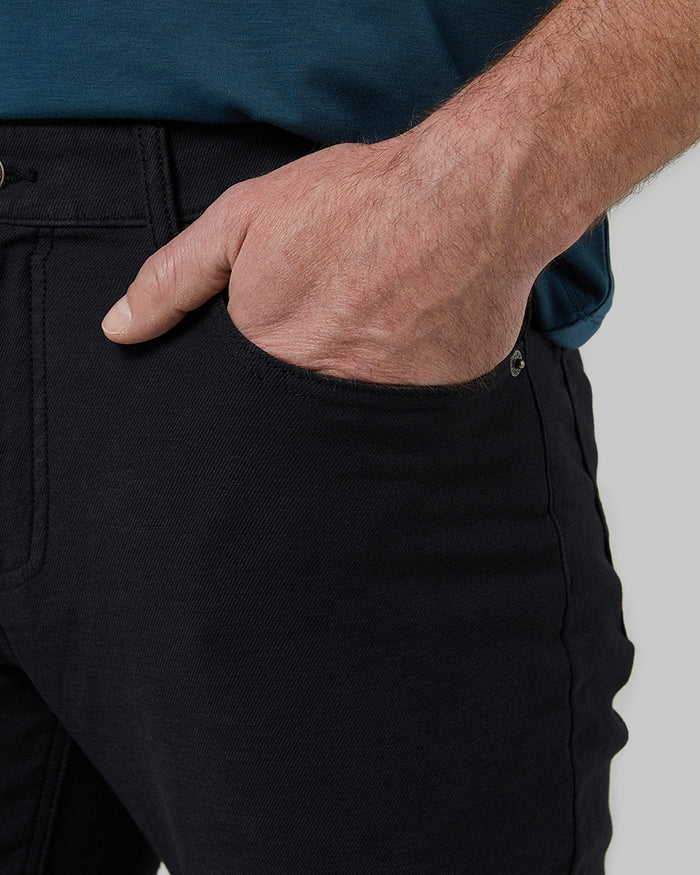 32 Degrees Black _ Mens Slim Straight 5-Pocket Stretch Twill Pant {model: Cedric is 6'1.5", wearing size 32}{bottom}{right} {bottom}{right}
