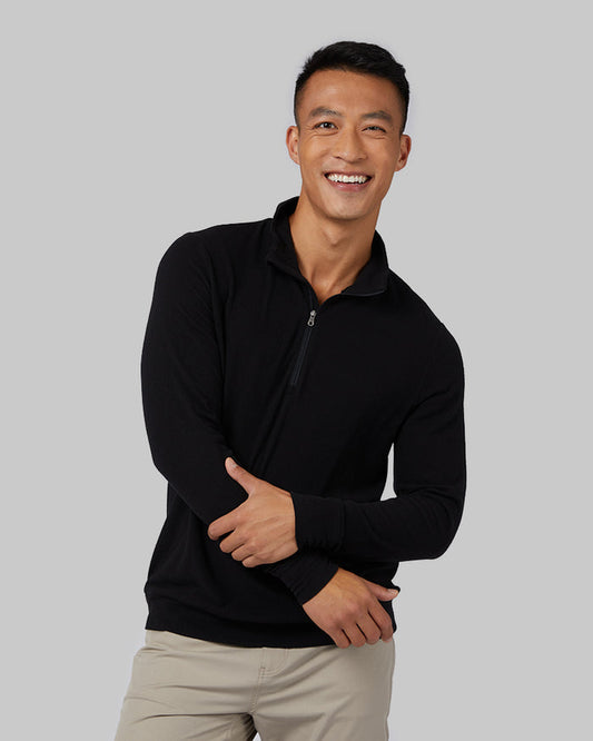 32 Degrees Black _ Men's sweater Knit ¼ Zip Top {model: Shu is 6'1", wearing size M}{bottom}{right} {bottom}{right}
