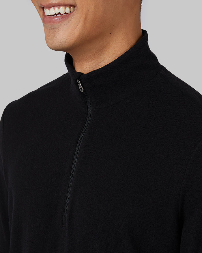 32 Degrees Black _ Men's sweater Knit ¼ Zip Top {model: Shu is 6'1", wearing size M}{bottom}{right} {bottom}{right}