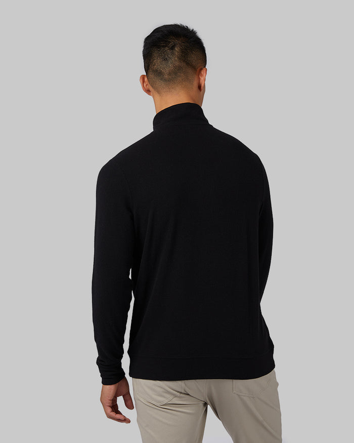 32 Degrees Black _ Men's sweater Knit ¼ Zip Top {model: Shu is 6'1", wearing size M}{bottom}{right} {bottom}{right}