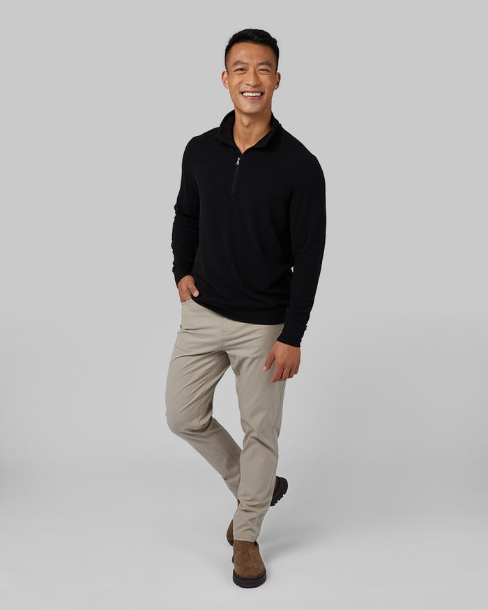 32 Degrees Black _ Men's sweater Knit ¼ Zip Top {model: Shu is 6'1", wearing size M}{bottom}{right} {bottom}{right}