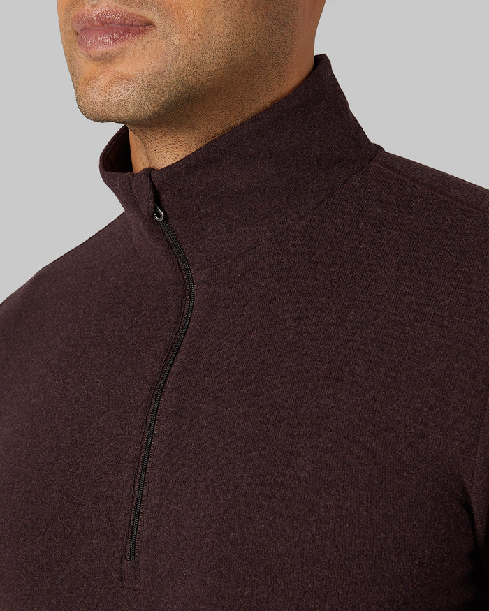 32 Degrees Fudge Heather _ Men's sweater Knit ¼ Zip Top {model: Devin is 6'2", wearing size M}{bottom}{right} {bottom}{right}