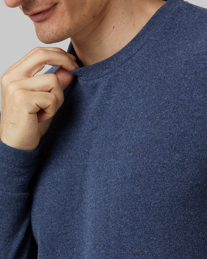 32 Degrees Navy Heather _ Men's sweater Knit Crew Top {model: Leo is 6'1", wearing size M}{bottom}{right} {bottom}{right}
