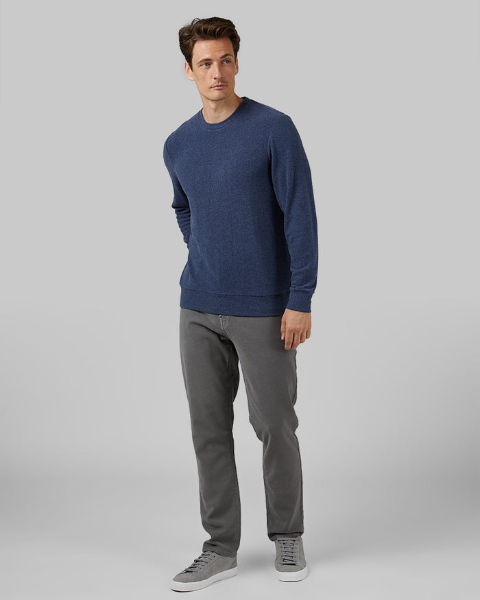 32 Degrees Navy Heather _ Men's sweater Knit Crew Top {model: Leo is 6'1", wearing size M}{bottom}{right} {bottom}{right}