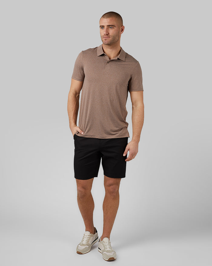 32 Degrees Black _ Men's Twill Tech 9-Inch short {model: Ethan is 6'2", wearing size M}{bottom}{right} {bottom}{right}