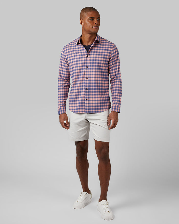 32 Degrees Ash Grey _ Men's Twill Tech 9-Inch short {model: Isaiah is 6'2", wearing size M}{bottom}{right} {bottom}{right}