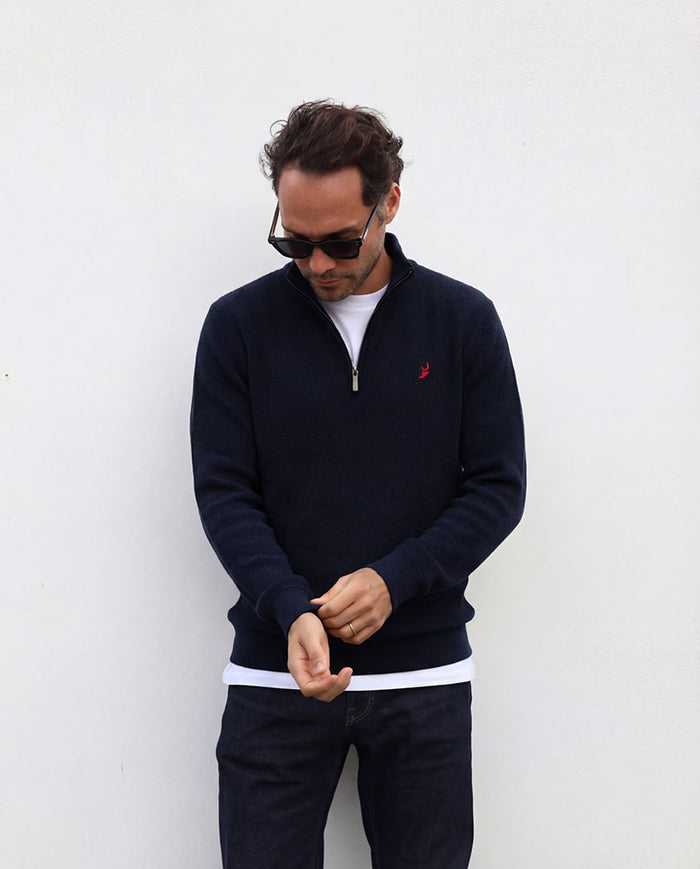 Merino 1/4 zip | Navy Marl
