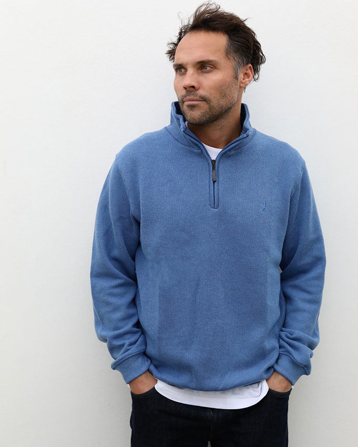 Merino Blend J Fin 1/4 Zip | Denim