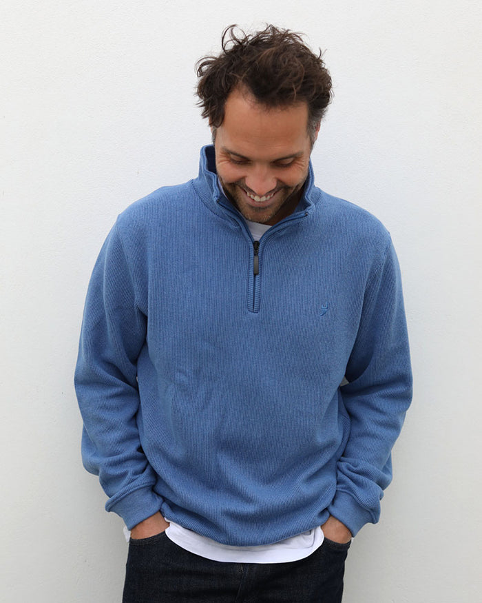 Merino Blend J Fin 1/4 Zip | Denim