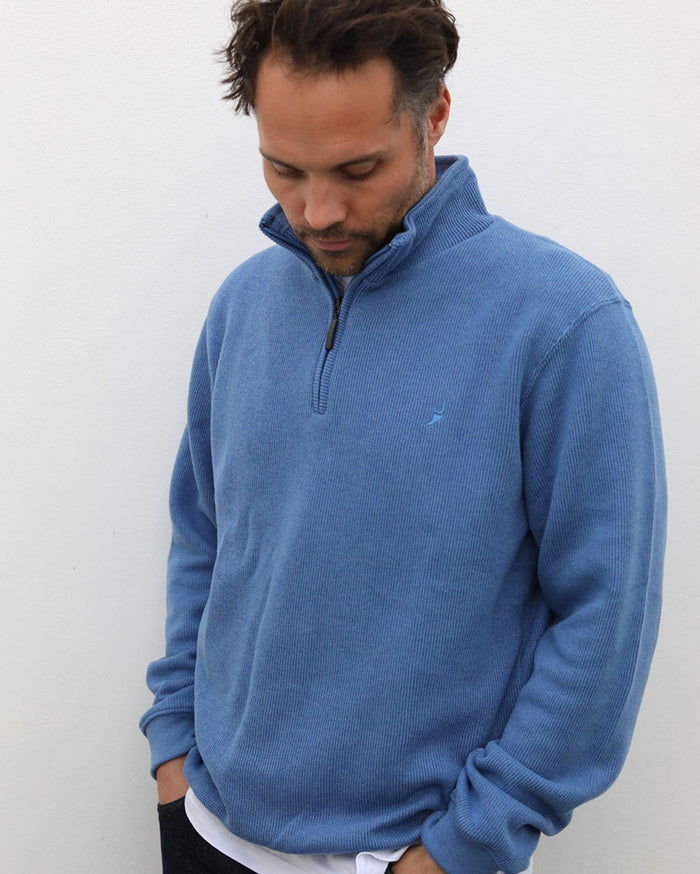 Merino Blend J Fin 1/4 Zip | Denim