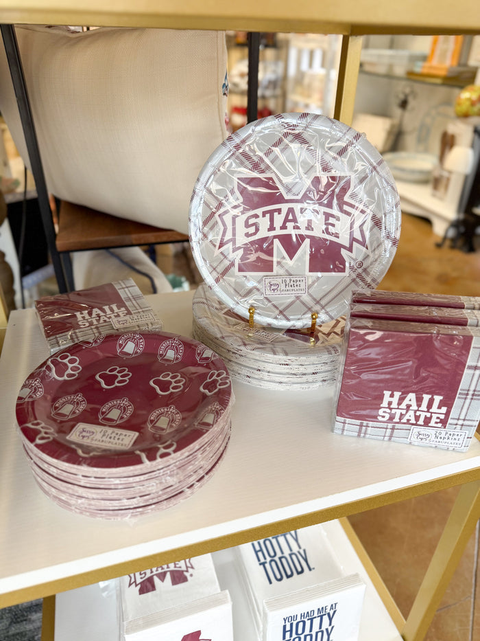 Mississippi State Gray Gingham 9" Paper Dinner Plates