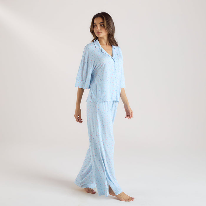 Modal Short Sleeve Pyjama Shirt - Blue Floral