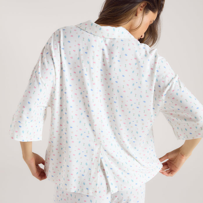 Modal Short Sleeve Pyjama Shirt - White Floral