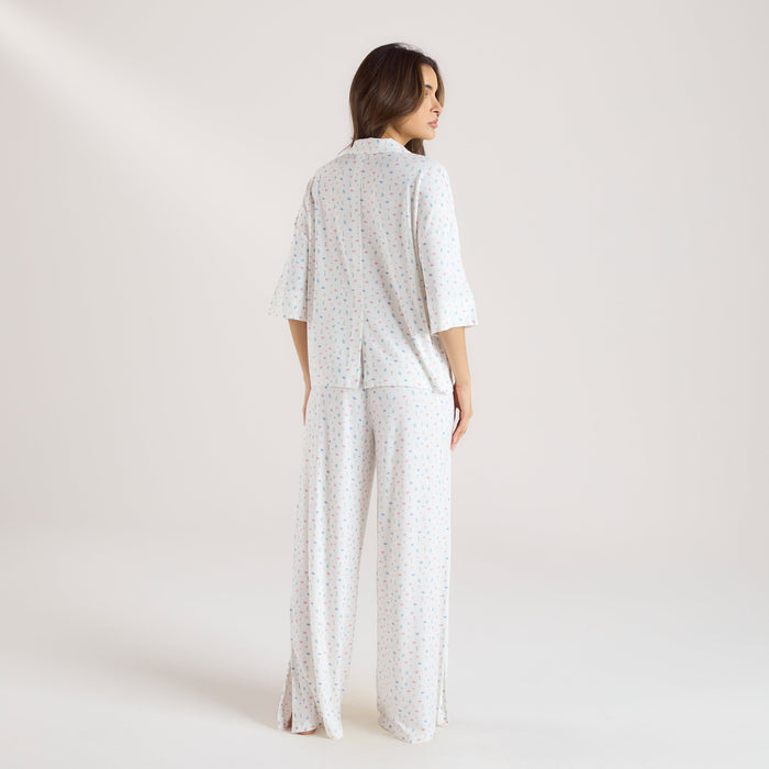 Modal Short Sleeve Pyjama Shirt - White Floral