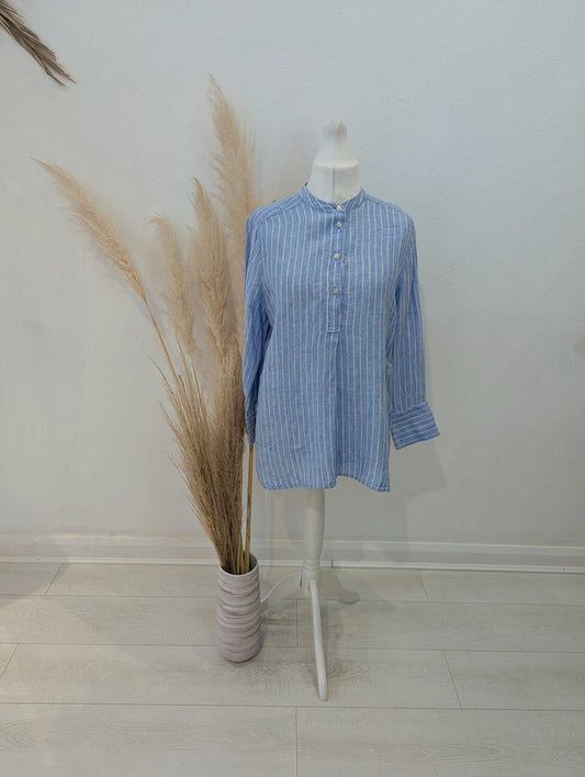 M&S Linen blue stripe shirt 12