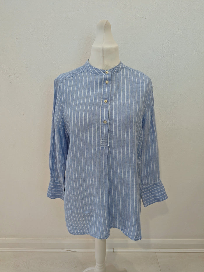 M&S Linen blue stripe shirt 12