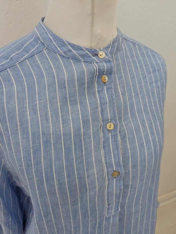 M&S Linen blue stripe shirt 12