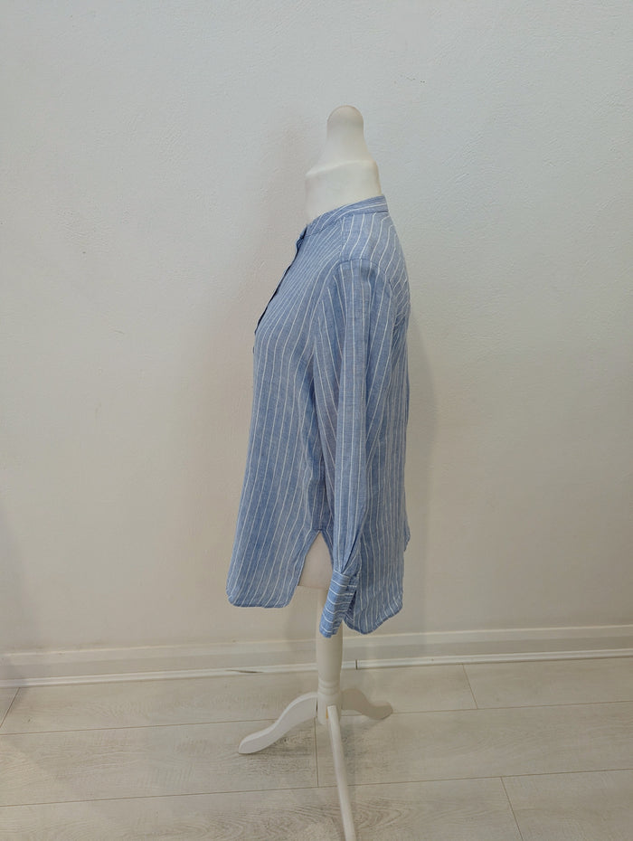 M&S Linen blue stripe shirt 12
