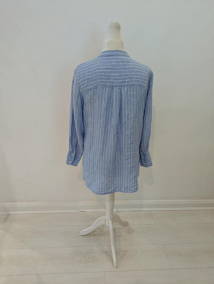 M&S Linen blue stripe shirt 12
