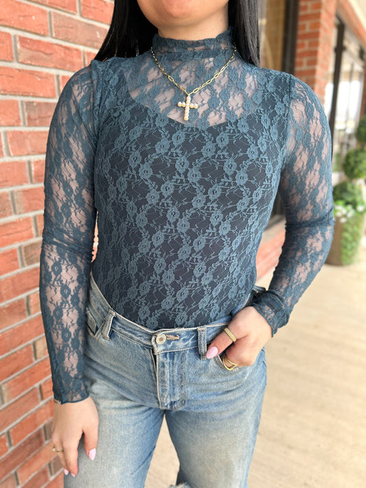 Naughty List Teal Sheer Layering Top