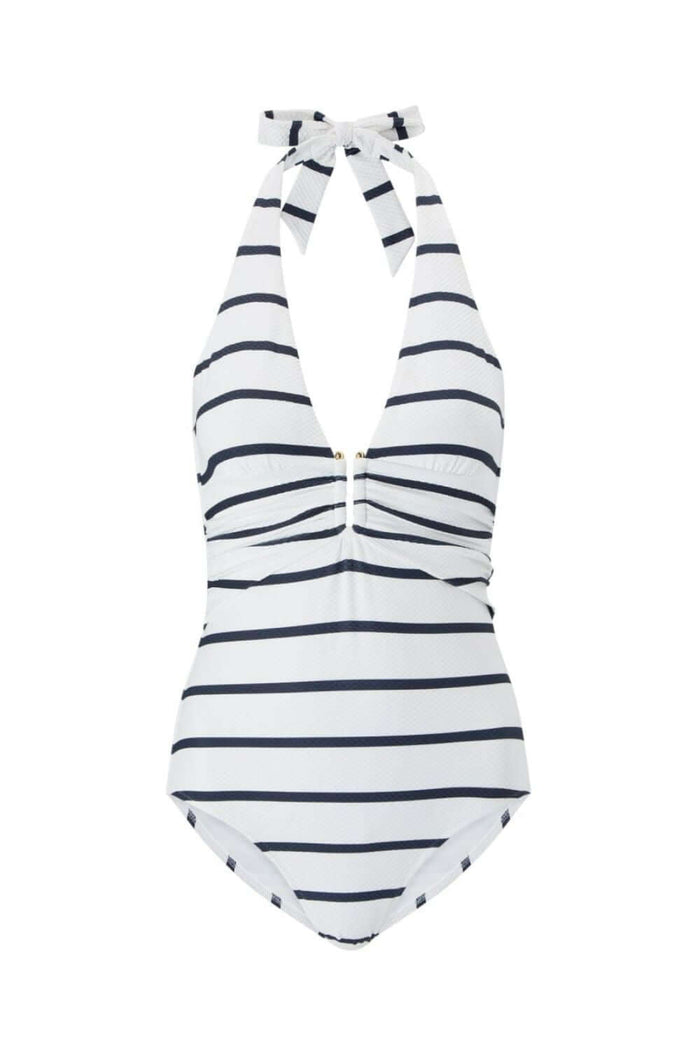 Heidi Klein Nautical Stripe U Bar Halterneck One-Piece Swimsuit