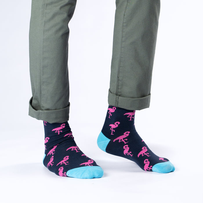Navy Flamingos Cotton Socks