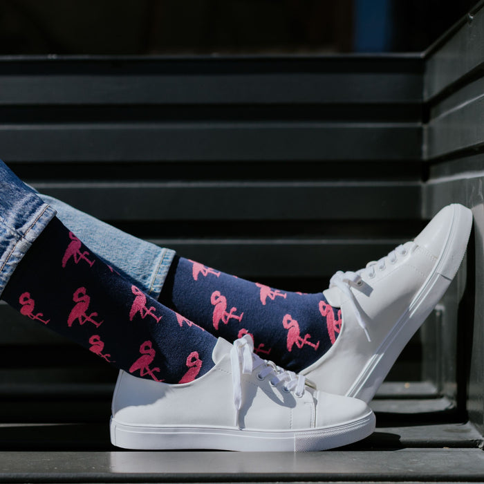 Navy Flamingos Cotton Socks