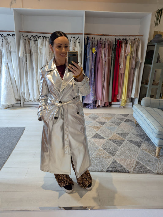 Never Fully Dressed Silver Pleather Coat M NWT
