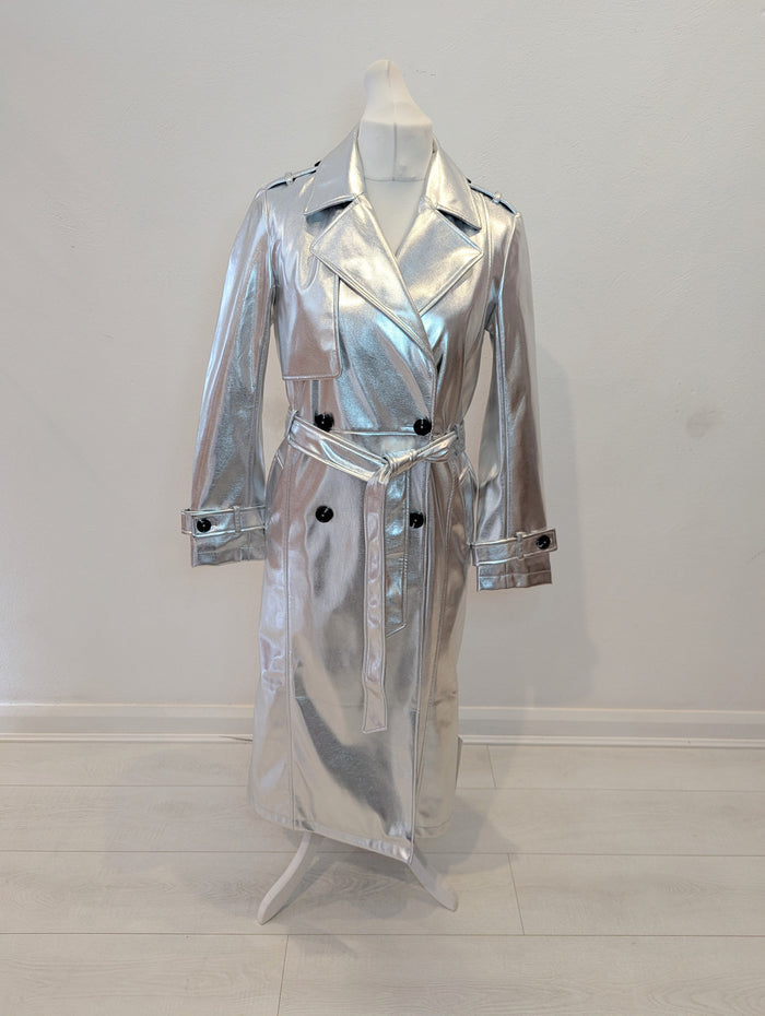 Never Fully Dressed Silver Pleather Coat M NWT