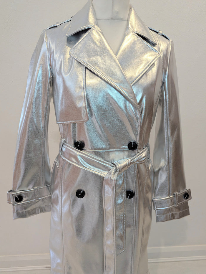 Never Fully Dressed Silver Pleather Coat M NWT