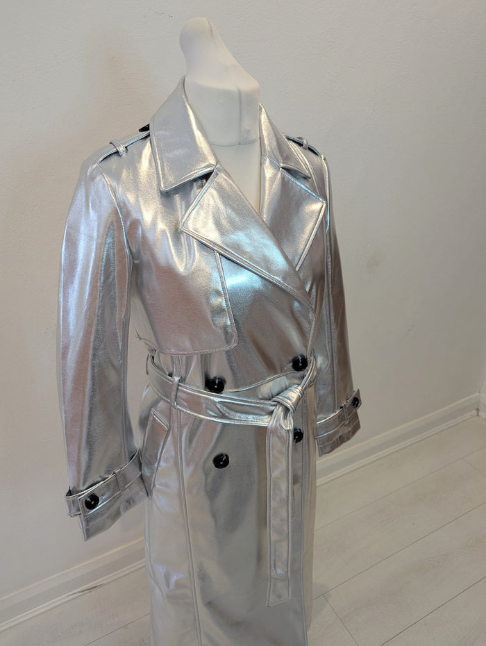 Never Fully Dressed Silver Pleather Coat M NWT