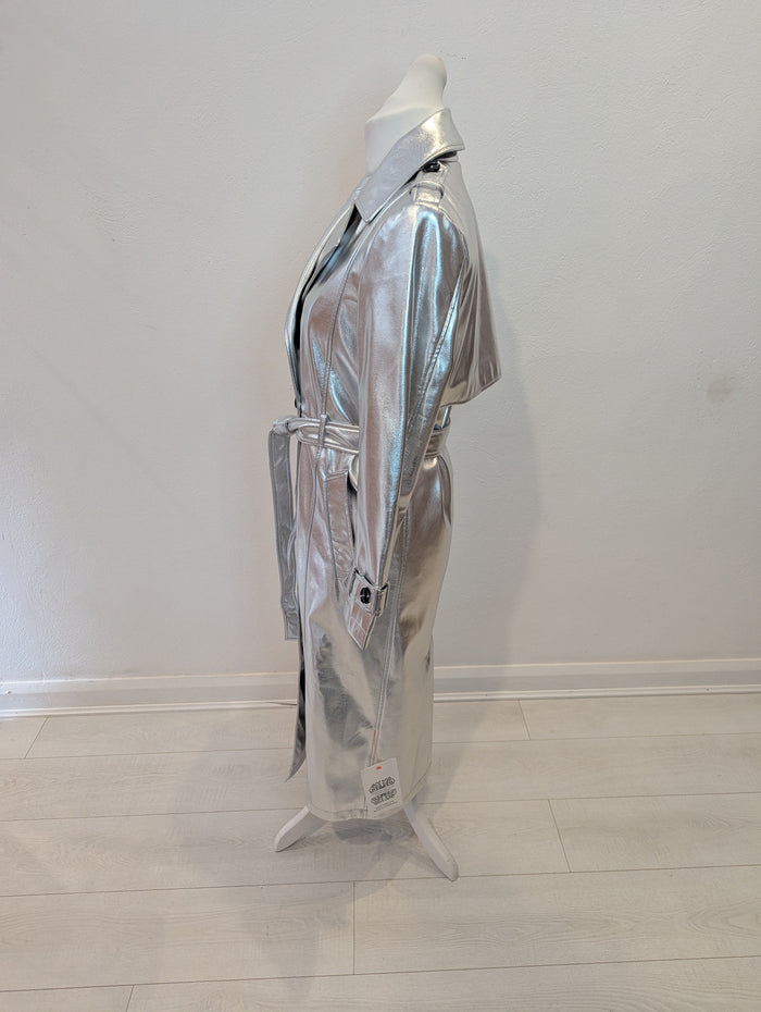 Never Fully Dressed Silver Pleather Coat M NWT