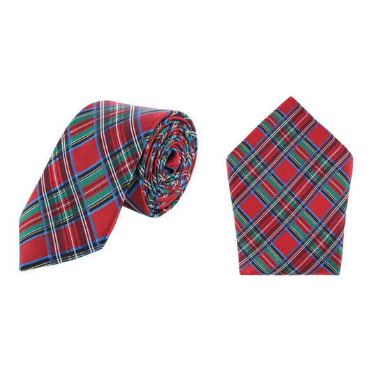 Nicholas Tartan Plaid Silk Necktie and Pocket Square Bundle