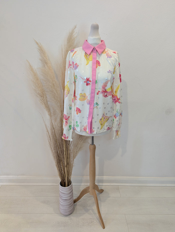 Numph White Pink Flower Shirt 6 RRP £65