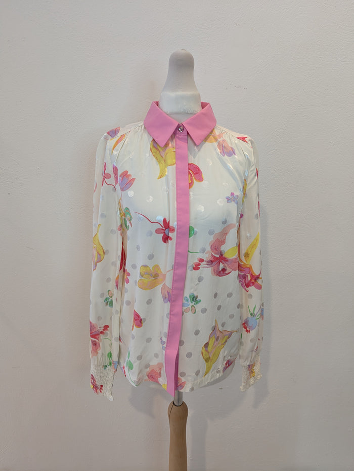 Numph White Pink Flower Shirt 6 RRP £65