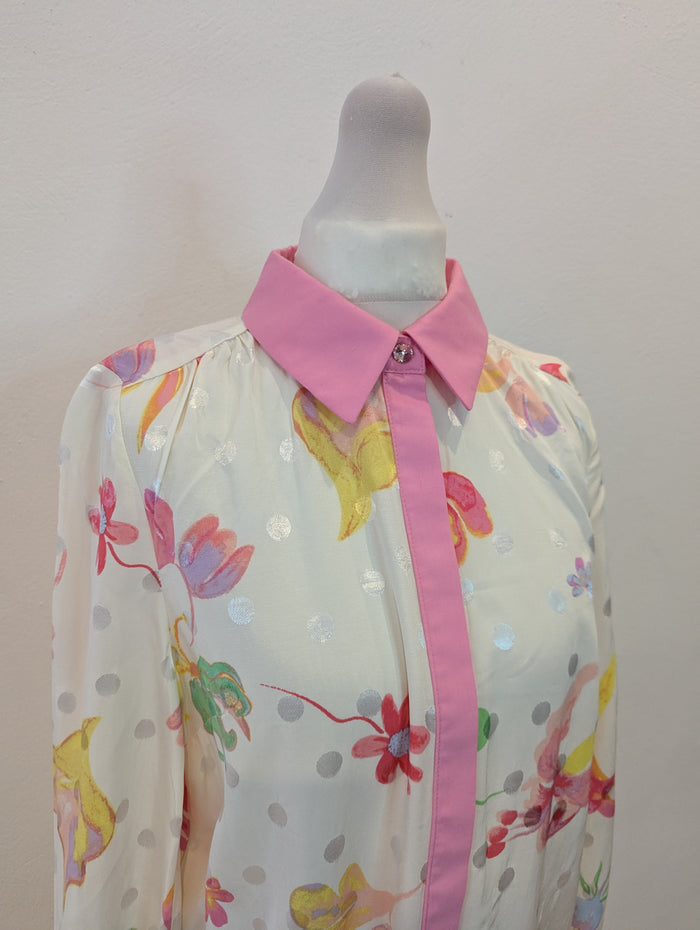 Numph White Pink Flower Shirt 6 RRP £65