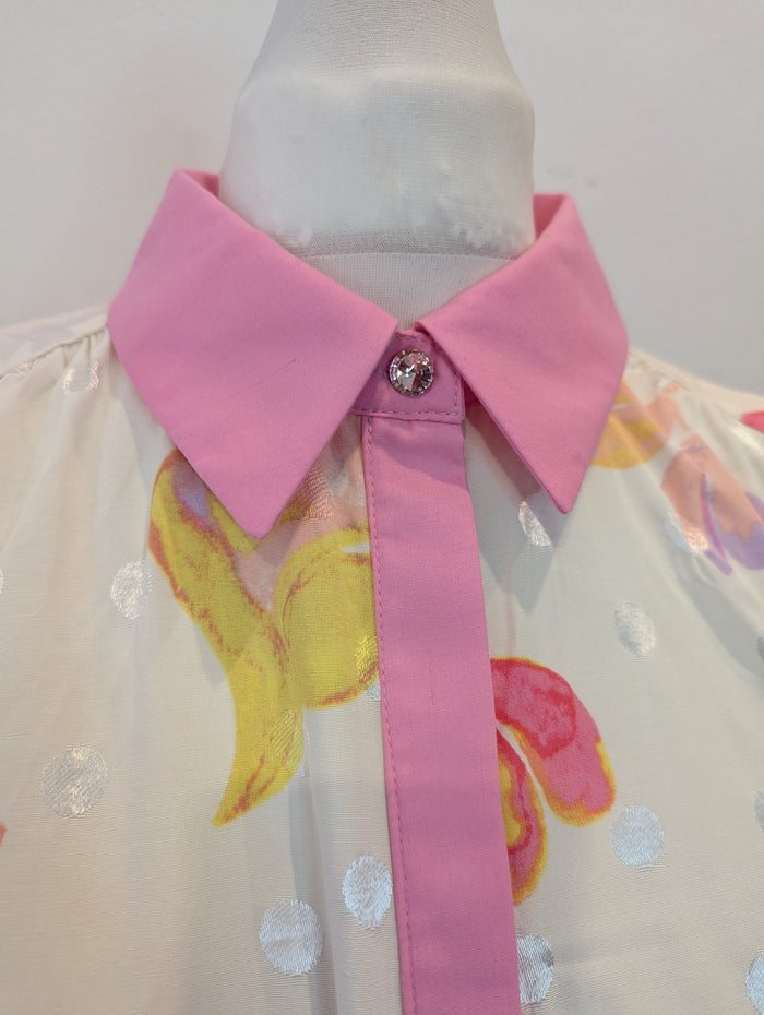 Numph White Pink Flower Shirt 6 RRP £65
