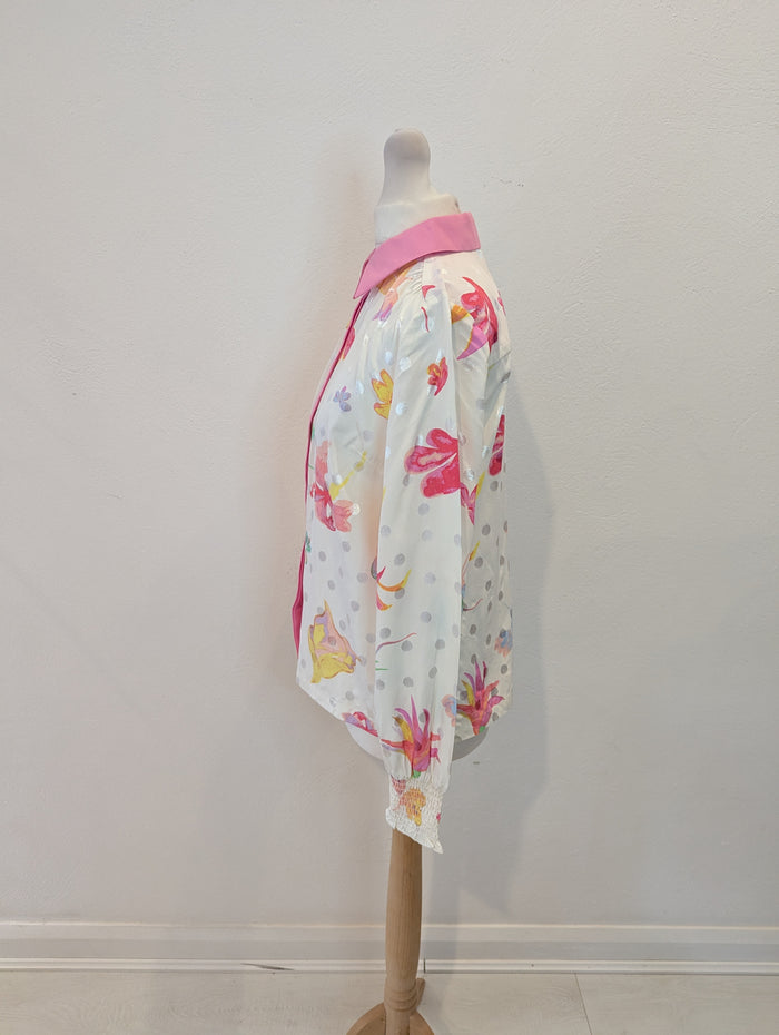 Numph White Pink Flower Shirt 6 RRP £65