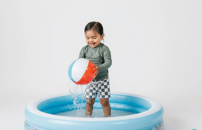Olive Green Checkered Two Piece Swimsuit for Boys image 0